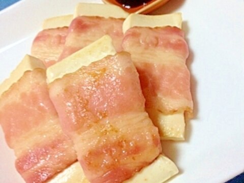 簡単!ヘルシー!わさび醬油で豆腐のベーコン巻き